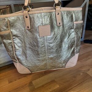 Coach Metallic Gold and Tan Tote Bag